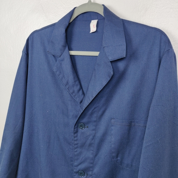 Sanfor Vintage Men’s French Indigo Workwear Long Chore Jacket Lab Coat Sz 50 Lg - Picture 5 of 9